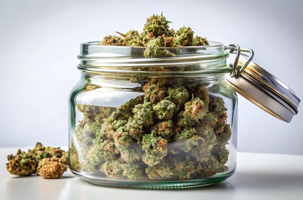 pot remplis de fleurs de cannabis